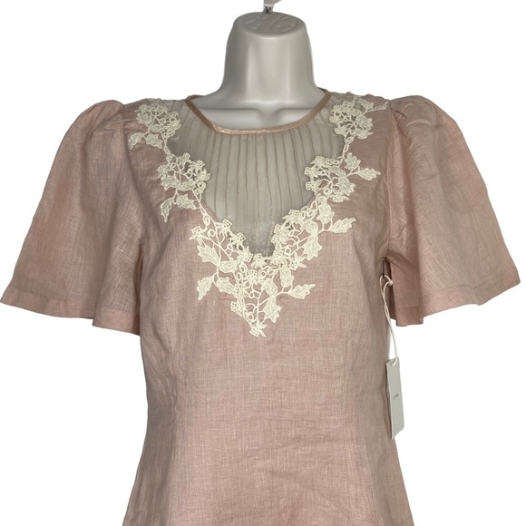 Tularosa | NEW Levy Embroidered Linen Puff Sleeve Mini Dress in Natural Size XS - Picture 5 of 13